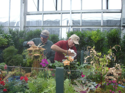 volunteers working on trains at GardenFest