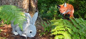 Fox and rabbit lego sculptures