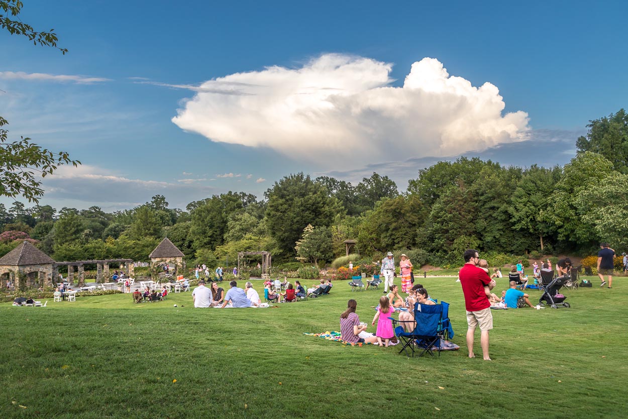 Guests enjoying garden music on the Rose Garden Lawn