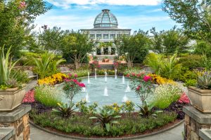 Conservatory with flowers. Learn about botanical garden jobs!